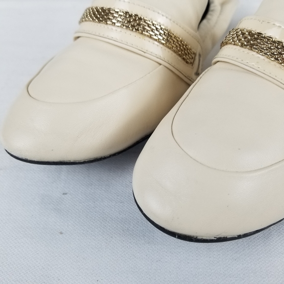 Lanvin Cream Soft Lamb Leather Loagers with Gold Chain Detail Size 7 - Picture 3 of 12